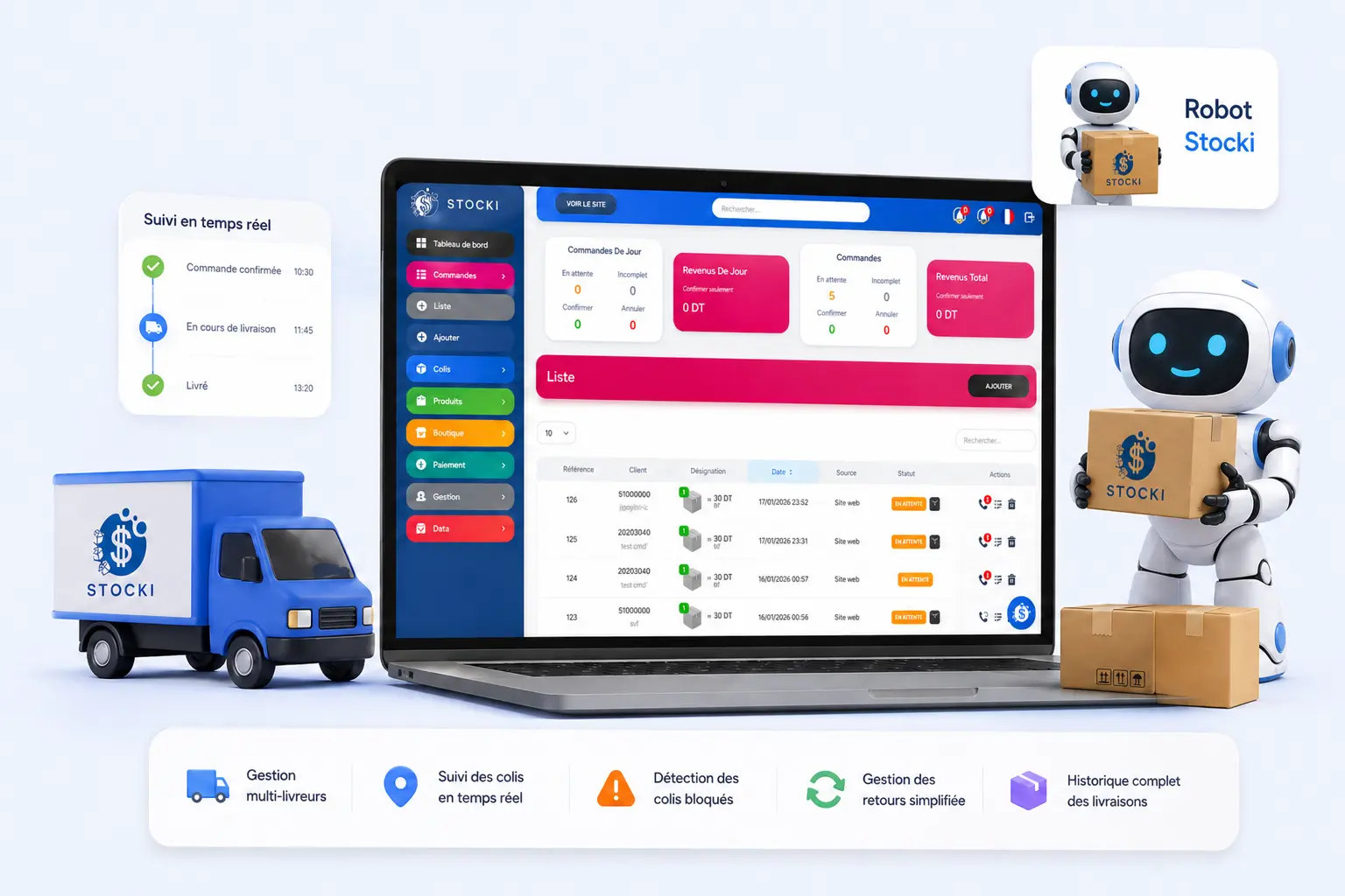 Service de livraison connecté à la plateforme Stocki